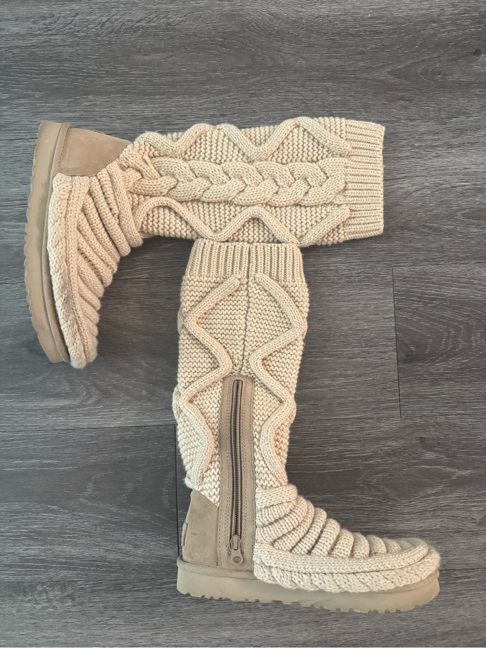UGG Women's Knee-High Cable Knit Boots in Beige